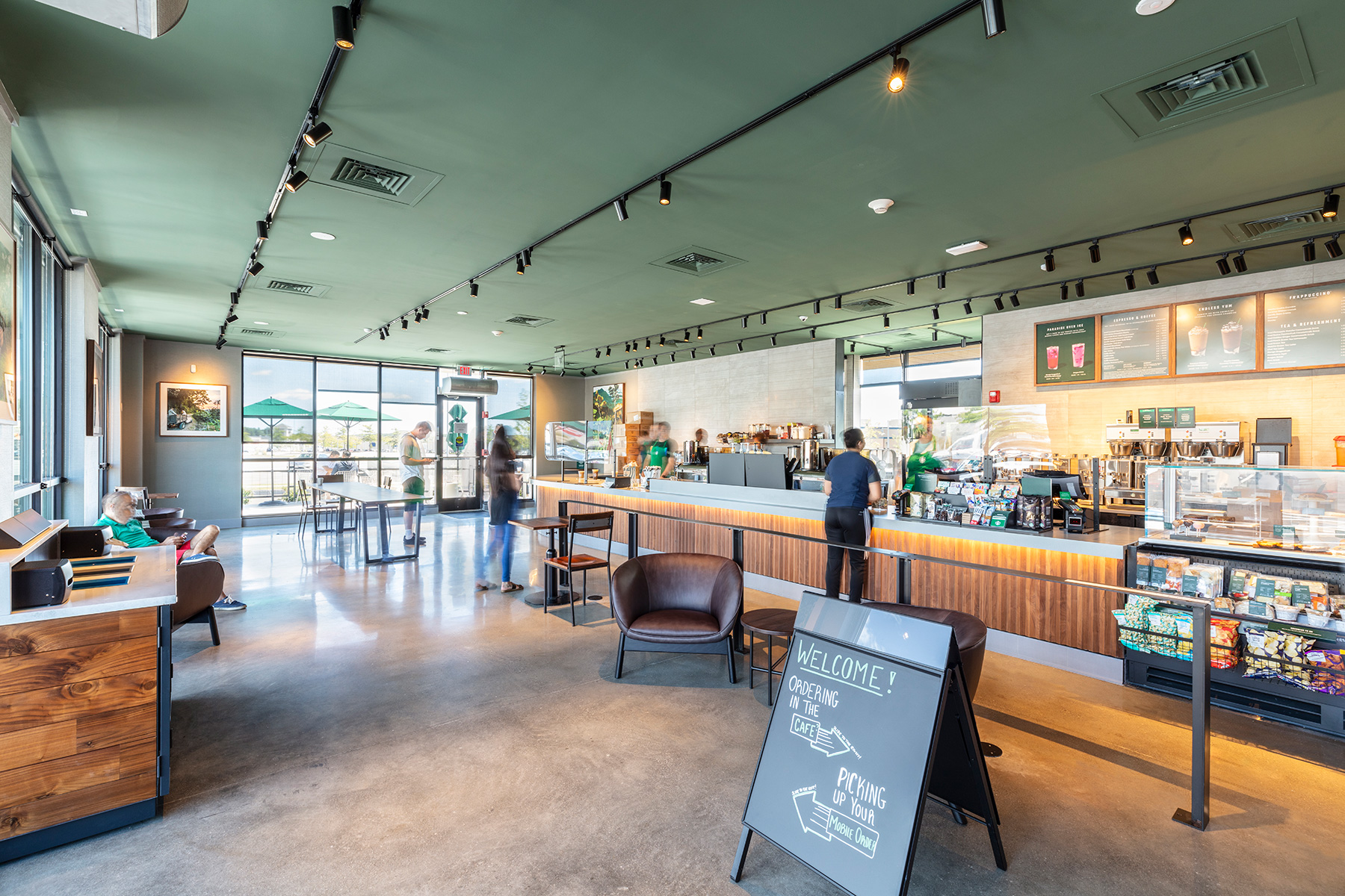Inside of Starbucks with counter
